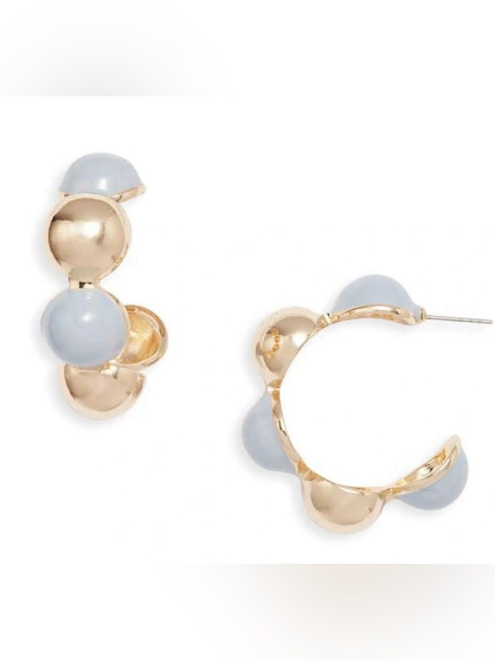 Open Edit Gold Hoop Earrings with Light Blue Bead Accents